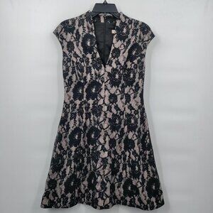 Aidan By Aidan Mattox V Neck Floral Lace Flare Mini Dress Size 6 Women Black